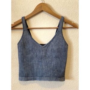 Gray Ribbed Crop Tank Top